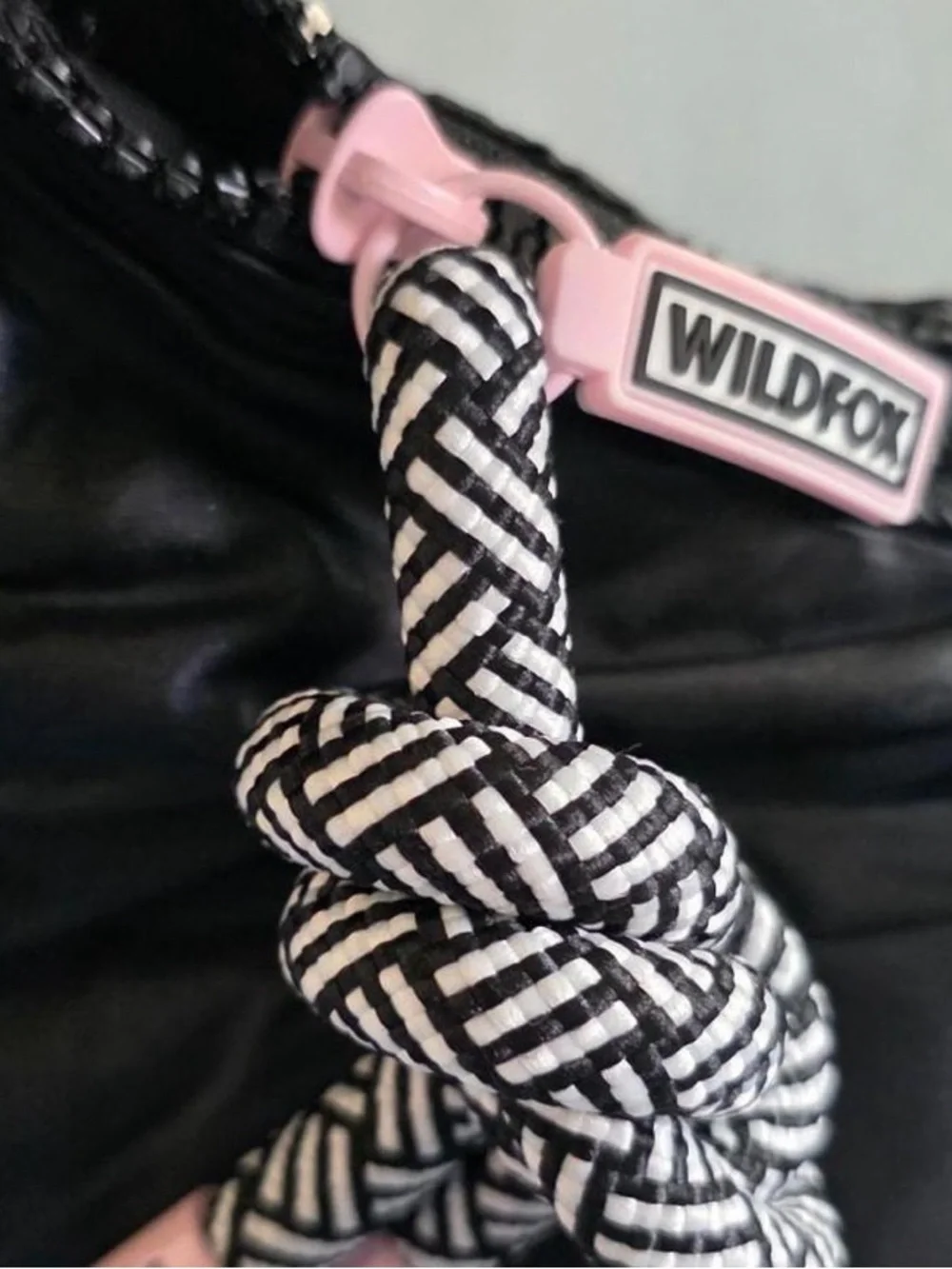 BNWT Wildfox Black Quilted Hobo Bag with Black-and-White Rope Strap